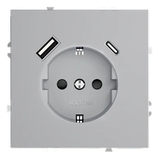 Изображение Розетка встраиваемая VOLTUM S70 с заземлением и защитными шторками 16А с USB А+С (серый)
