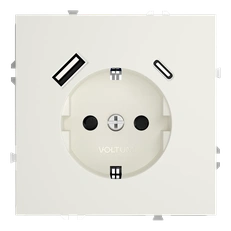 Изображение Розетка встраиваемая VOLTUM S70 с заземлением и защитными шторками 16А с USB А+С (хлопок)